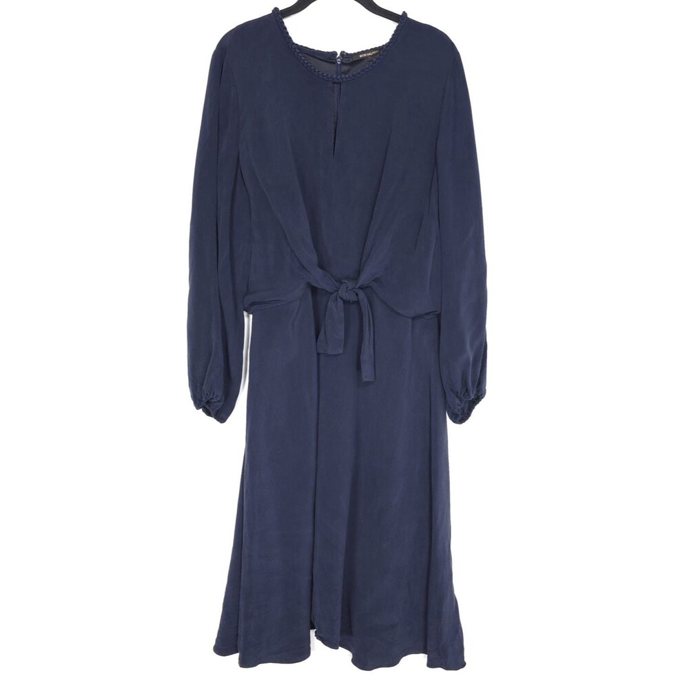 KOBI HALPERIN 100% SILK Midi Dress Women’s Size XL Faux Wrap Knotted Navy KF9D26